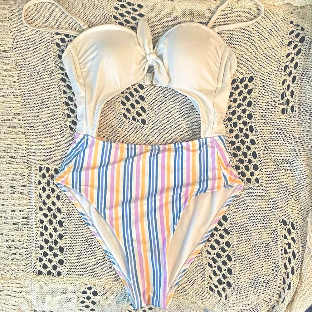 Target High-waisted Retro Pastel One-piece Swimsuit with Cut Outs